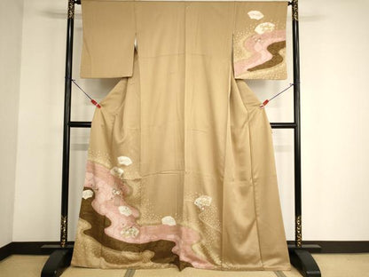 平和屋着物■訪問着 絞り 刺繍 花籠文 金糸 西武百貨店扱い 正絹 逸品 AABF2419ja