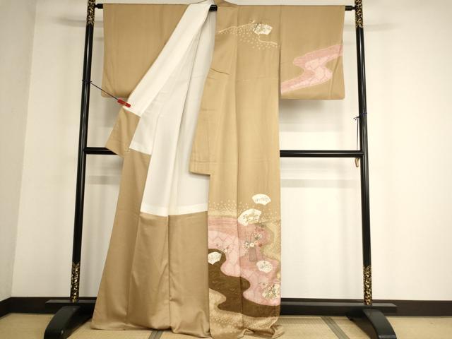 平和屋着物■訪問着 絞り 刺繍 花籠文 金糸 西武百貨店扱い 正絹 逸品 AABF2419ja