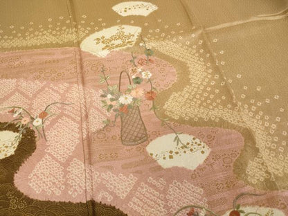 平和屋着物■訪問着 絞り 刺繍 花籠文 金糸 西武百貨店扱い 正絹 逸品 AABF2419ja