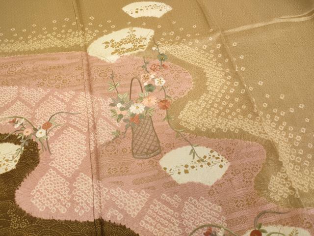平和屋着物■訪問着 絞り 刺繍 花籠文 金糸 西武百貨店扱い 正絹 逸品 AABF2419ja