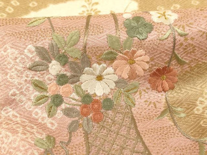 平和屋着物■訪問着 絞り 刺繍 花籠文 金糸 西武百貨店扱い 正絹 逸品 AABF2419ja