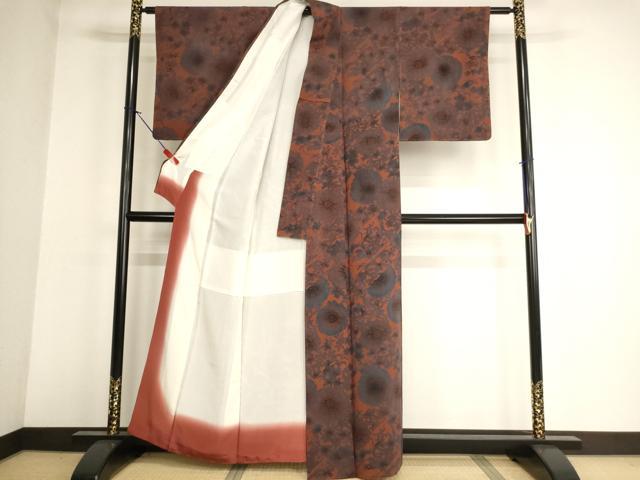 平和屋着物■上質な小紋 型染め 草花文 鬼しぼ縮緬 正絹 逸品 AABF2422ja