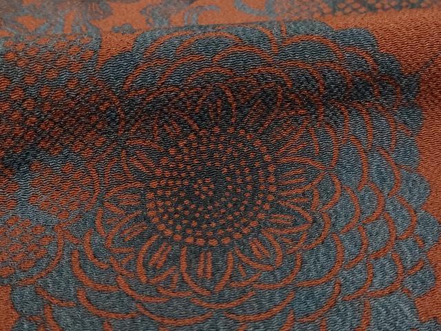 平和屋着物■上質な小紋 型染め 草花文 鬼しぼ縮緬 正絹 逸品 AABF2422ja