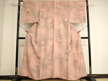 平和屋着物■上質な小紋 地紋起こし 花丸文 暈し染め 正絹 逸品 AABF2433ja