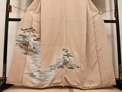 平和屋着物■訪問着 群鶴草花文 暈し染め 金彩 正絹 逸品 AABF2469ph