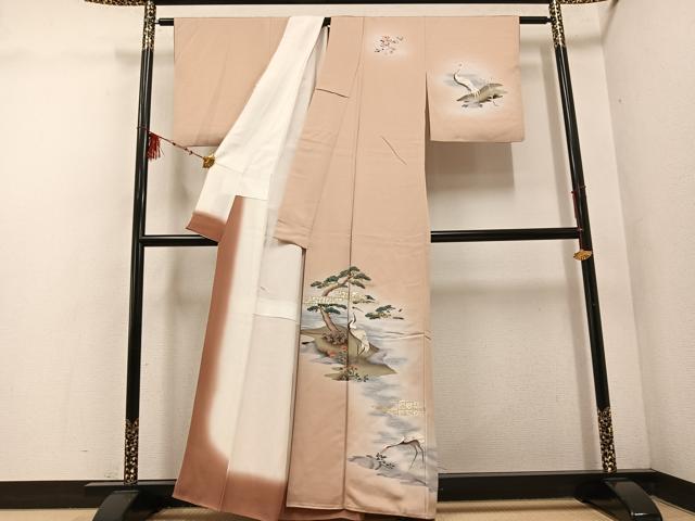 平和屋着物■訪問着 群鶴草花文 暈し染め 金彩 正絹 逸品 AABF2469ph