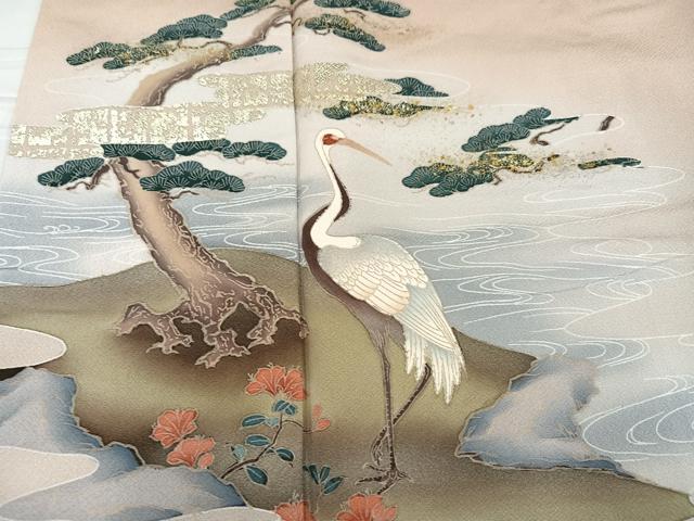 平和屋着物■訪問着 群鶴草花文 暈し染め 金彩 正絹 逸品 AABF2469ph