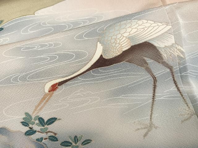 平和屋着物■訪問着 群鶴草花文 暈し染め 金彩 正絹 逸品 AABF2469ph