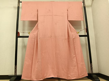 平和屋着物■上質な色無地 枝葉地紋 珊瑚色 正絹 逸品 AABF2503ph