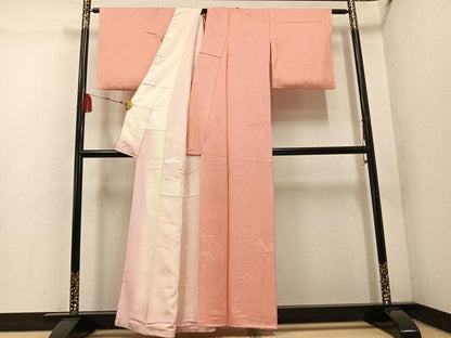 平和屋着物■上質な色無地 枝葉地紋 珊瑚色 正絹 逸品 AABF2503ph