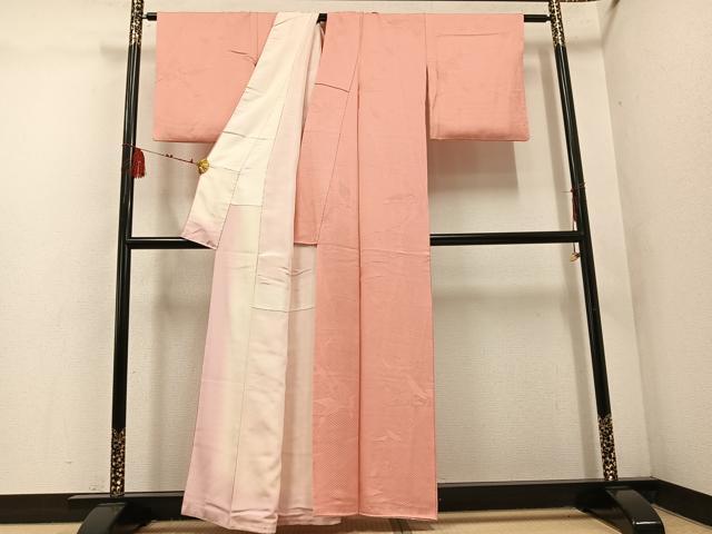 平和屋着物■上質な色無地 枝葉地紋 珊瑚色 正絹 逸品 AABF2503ph