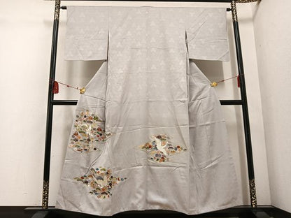 平和屋着物■豪華色留袖 刺繍 松皮菱群鶴草花文 金銀糸 正絹 逸品 AABF2512ph