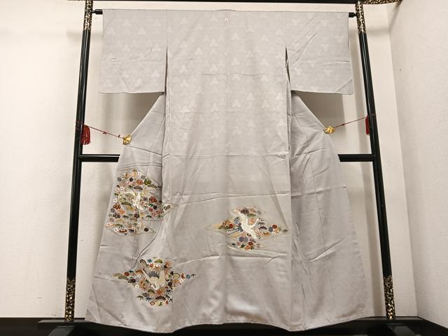 平和屋着物■豪華色留袖 刺繍 松皮菱群鶴草花文 金銀糸 正絹 逸品 AABF2512ph