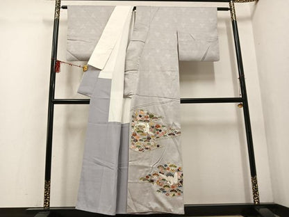 平和屋着物■豪華色留袖 刺繍 松皮菱群鶴草花文 金銀糸 正絹 逸品 AABF2512ph