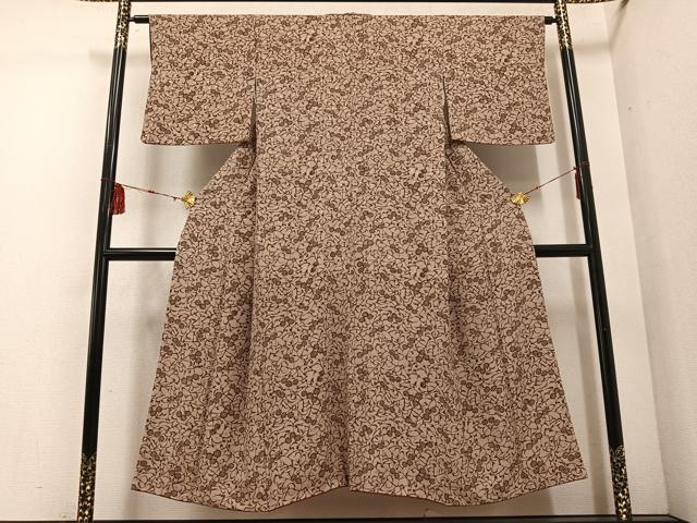 平和屋着物■上質な小紋 型染め 草花文 正絹 逸品 AABF2514ph