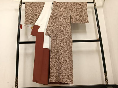 平和屋着物■上質な小紋 型染め 草花文 正絹 逸品 AABF2514ph