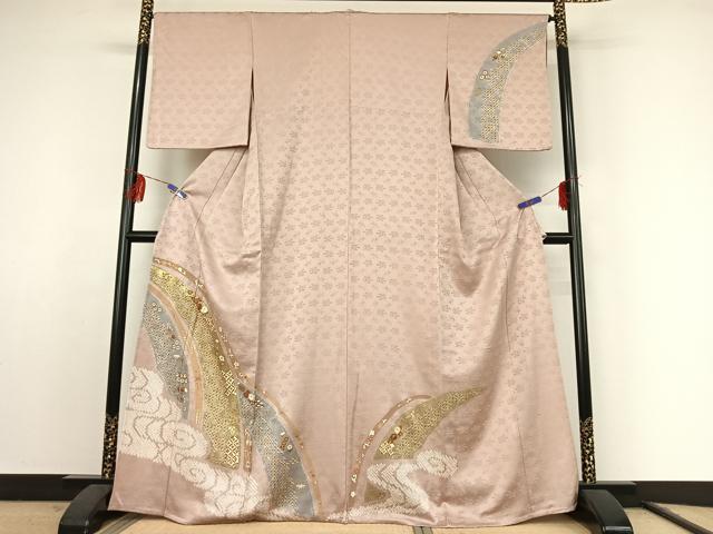 平和屋着物▽訪問着 単衣 絞り 流水花文 金彩 正絹 逸品 AABF2522jh