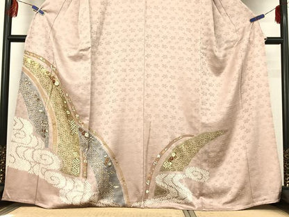 平和屋着物▽訪問着 単衣 絞り 流水花文 金彩 正絹 逸品 AABF2522jh