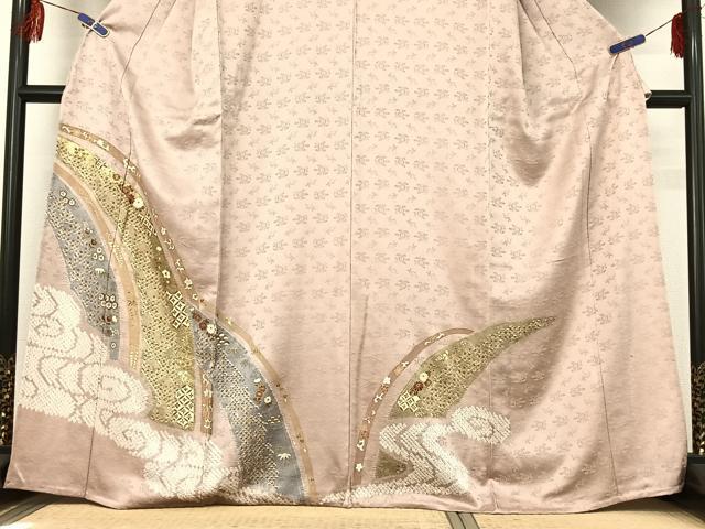 平和屋着物▽訪問着 単衣 絞り 流水花文 金彩 正絹 逸品 AABF2522jh