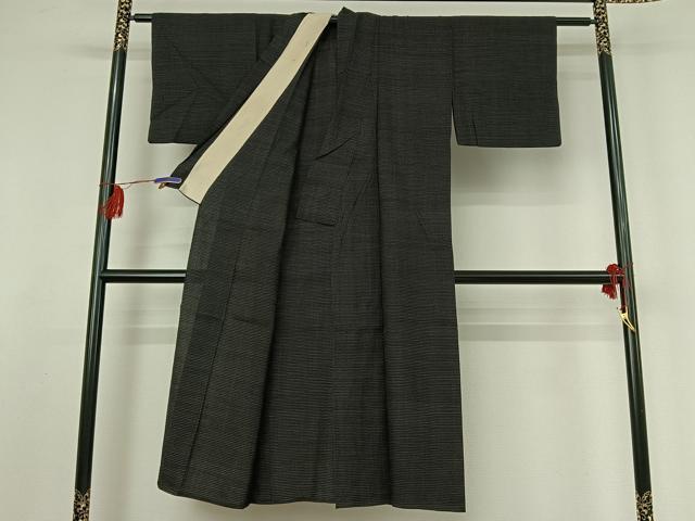 平和屋着物▽上質な紬 単衣 蚊絣 黒地 正絹 逸品 AABF2523jh