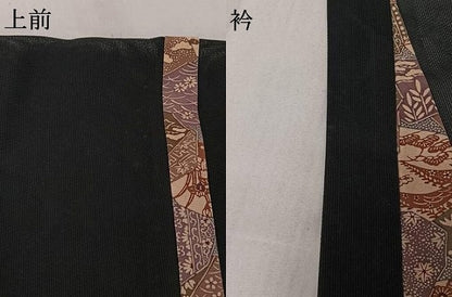 平和屋着物▽道中着 スリーシーズン 春夏秋 塵除け 草花文 黒地 正絹 逸品 AABF2524jh