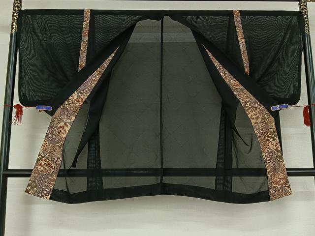 平和屋着物▽道中着 スリーシーズン 春夏秋 塵除け 草花文 黒地 正絹 逸品 AABF2524jh