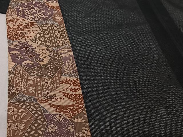 平和屋着物▽道中着 スリーシーズン 春夏秋 塵除け 草花文 黒地 正絹 逸品 AABF2524jh