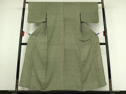 平和屋着物▽上質な小紋 単衣 幾何学文様 正絹 逸品 AABF2525jh