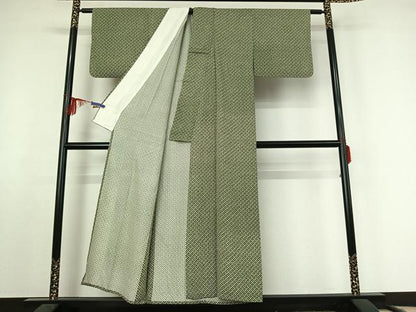 平和屋着物▽上質な小紋 単衣 幾何学文様 正絹 逸品 AABF2525jh
