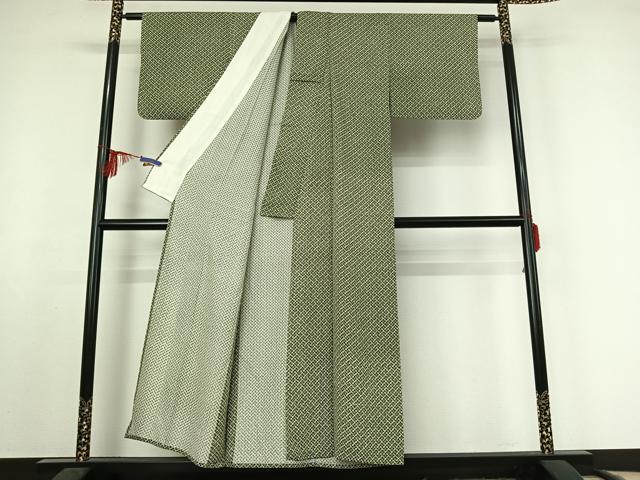 平和屋着物▽上質な小紋 単衣 幾何学文様 正絹 逸品 AABF2525jh