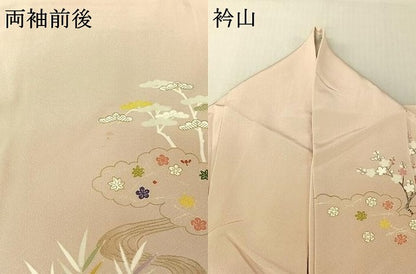 平和屋着物▽訪問着 単衣 流水松竹梅 金彩 正絹 逸品 AABF2526jh
