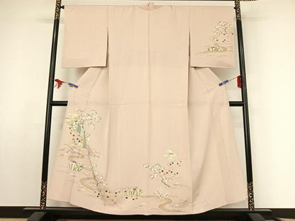 平和屋着物▽訪問着 単衣 流水松竹梅 金彩 正絹 逸品 AABF2526jh