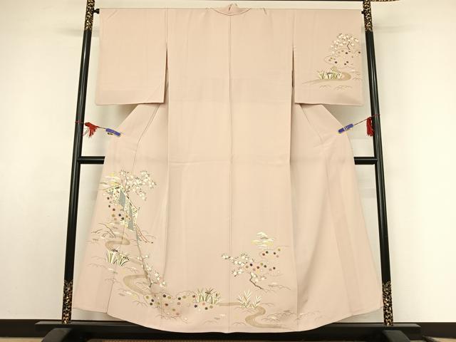 平和屋着物▽訪問着 単衣 流水松竹梅 金彩 正絹 逸品 AABF2526jh