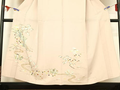 平和屋着物▽訪問着 単衣 流水松竹梅 金彩 正絹 逸品 AABF2526jh