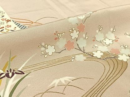 平和屋着物▽訪問着 単衣 流水松竹梅 金彩 正絹 逸品 AABF2526jh