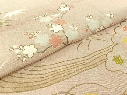 平和屋着物▽訪問着 単衣 流水松竹梅 金彩 正絹 逸品 AABF2526jh