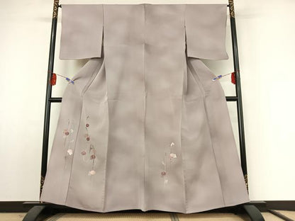 平和屋着物▽訪問着 単衣 総刺繍 草花文 暈し染め 銀糸 正絹 逸品 AABF2528jh