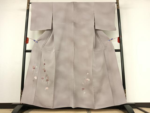 平和屋着物▽訪問着 単衣 総刺繍 草花文 暈し染め 銀糸 正絹 逸品 AABF2528jh