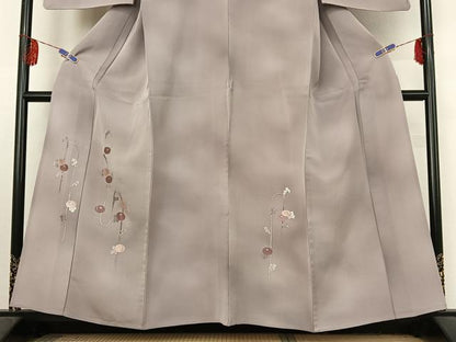 平和屋着物▽訪問着 単衣 総刺繍 草花文 暈し染め 銀糸 正絹 逸品 AABF2528jh