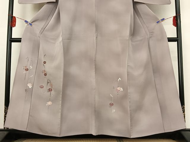 平和屋着物▽訪問着 単衣 総刺繍 草花文 暈し染め 銀糸 正絹 逸品 AABF2528jh