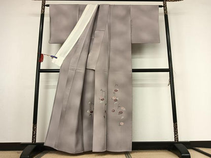 平和屋着物▽訪問着 単衣 総刺繍 草花文 暈し染め 銀糸 正絹 逸品 AABF2528jh