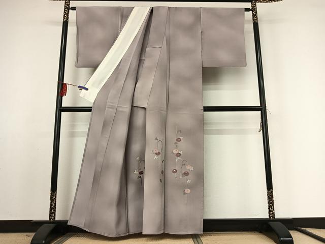 平和屋着物▽訪問着 単衣 総刺繍 草花文 暈し染め 銀糸 正絹 逸品 AABF2528jh