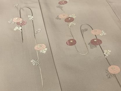 平和屋着物▽訪問着 単衣 総刺繍 草花文 暈し染め 銀糸 正絹 逸品 AABF2528jh