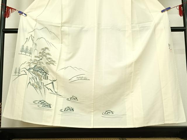 平和屋着物▽訪問着 単衣 作家物 紬地 手描き 風景文 金彩 正絹 逸品 AABF2529jh