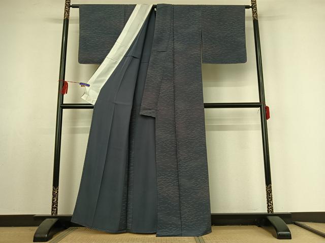 平和屋着物▽上質な小紋 単衣 敷松葉文 金彩 正絹 逸品 AABF2530jh