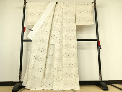 平和屋着物▽上質な紬 単衣 絞り 横段麻の葉文 正絹 逸品 AABF2531jh