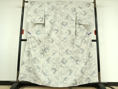 平和屋着物▽上質な紬 単衣 七宝花文 正絹 逸品 AABF2532jh