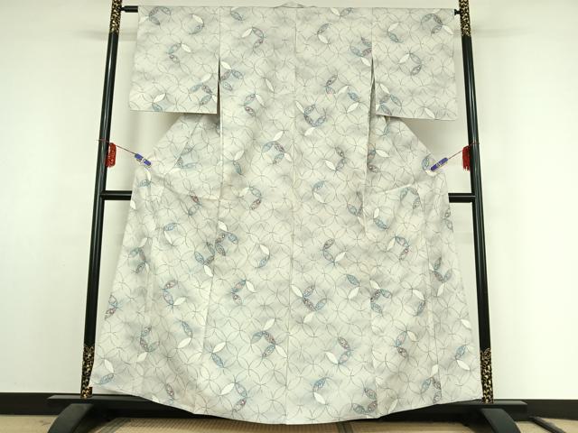 平和屋着物▽上質な紬 単衣 七宝花文 正絹 逸品 AABF2532jh