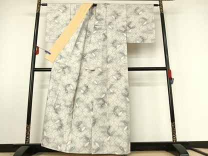 平和屋着物▽上質な紬 単衣 七宝花文 正絹 逸品 AABF2532jh