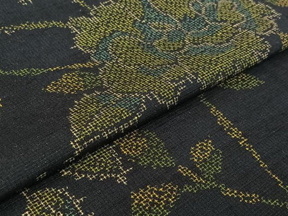 平和屋着物▽上質な紬　単衣　草花文　正絹　逸品　AABF2533jh